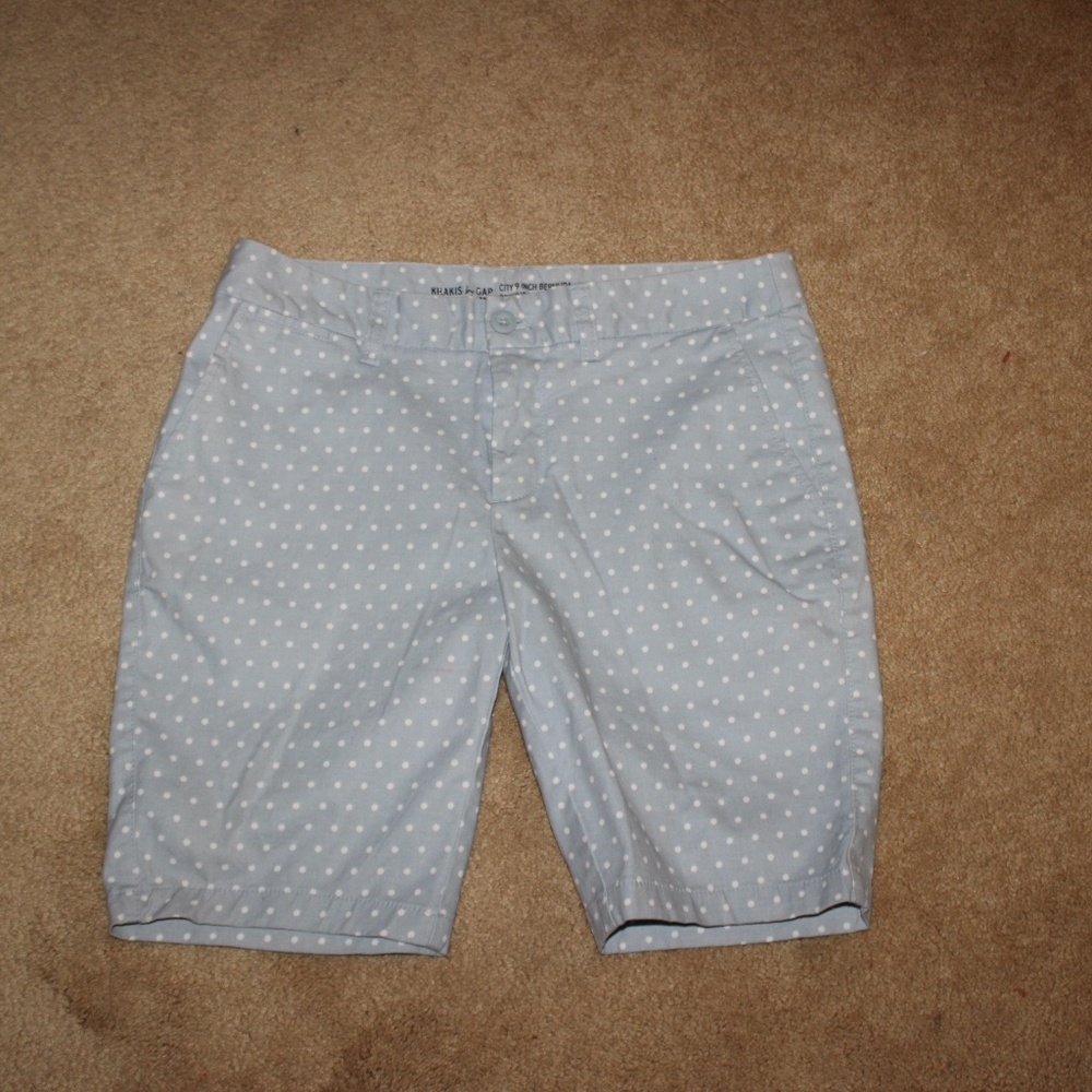 Blue and white polka dot Bermudas